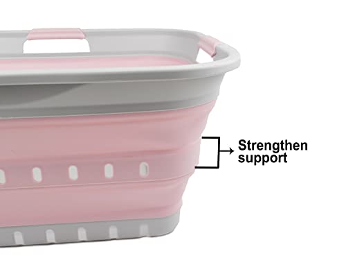 SAMMART-42L-11-gallon-Collapsible-Plastic-Laundry-Basket-Foldable-Pop-Up-Storage-ContainerOrganizer-Portable-Washing-Tub-Space-Saving-HamperBasket-GreyPale-Pink