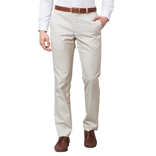 Image of Park Avenue Men's Mid Rise Polyviscose Blend Stripe Pattern Smart Fit Flat Front Formal Trouser