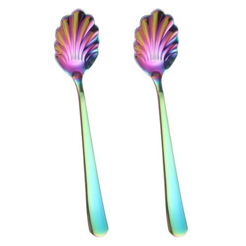 sourcing map 2 cucharas de acero inoxidable, cucharas de azúcar de metal para café, postre, yogur, hogar, bar, arco iris