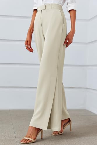 Cicy Bell Womens Side Split Dress Pants Elastic High Waisted Wide Leg Business Casual Trousers with Pockets Beige4