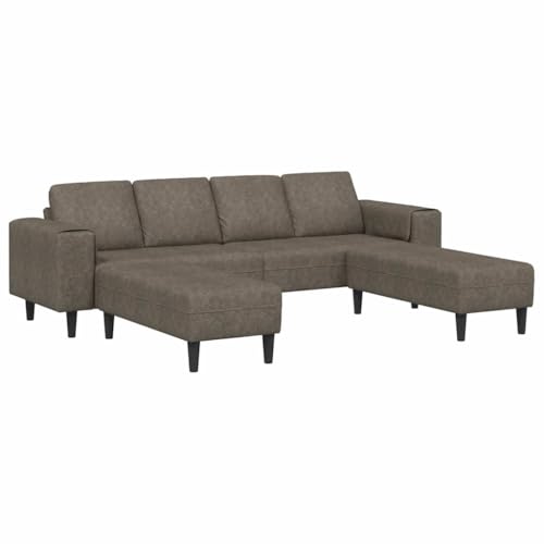 Sofá en U moderno de cuero sintético gris oscuro con puff, marco de madera, dimensiones 250 x 188 x 76 cm, con reposabrazos planos y transpirables. Ideal para tu sala de estar. ¡Comodidad y estilo co