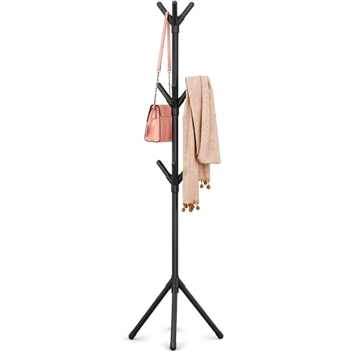 Cabideiro de Chão com 9 Ganchos Desmontável | Mancebo Organizador de Roupas, Bolsas e Chapéus | Arara Vertical Compacta para Quarto, Sala e Escritório | Estrutura Resistente e Fácil Montagem