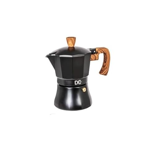 Dc Casa Caffettiera Linea BlackWood – Moka Elegante in Alluminio Nero con Manico in Legno Atermico – Design Moderno per Espresso Italiano a Casa