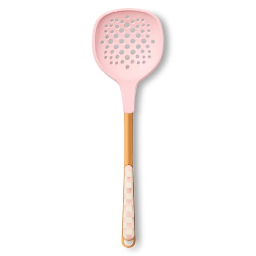 MACKENZIE-CHILDS Slotted Turner, Stainless-Steel Turner for Cooking, Pink-and-White Rosy Check