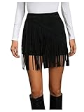GORGLITTER Women's High Waisted Fringed Hem Skorts A Line Flared Mini Skirts Cowgirl Outfits Black Large