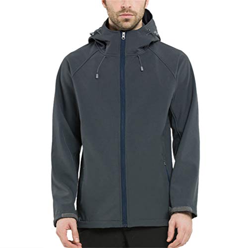 ZiXing Impermeable Chaqueta Softshell Outdoor con Capucha Abrigo al Aire Libre para el Senderismo, Camping, Caza, Pesca Gris oscuro (Hombre) XXL