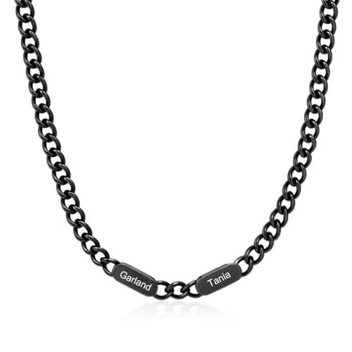 Collier Homme Personnalisé en Acier Inoxydable Argenté et Noir avec Chaîne Cubaine