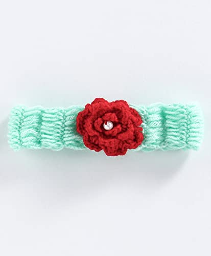 Image of Flower Detailed Sleeveless Dress with Headband & Booties - Sea Green