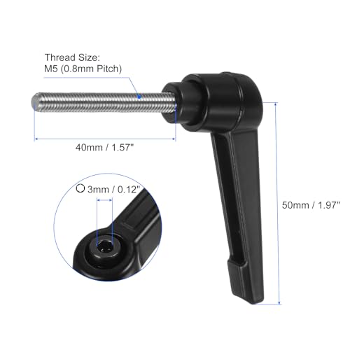 Image of uxcell 2pcs Clamping Lever Handles, M5 x 40mm 304 Stainless Steel Threaded Male Stud, Adjustable Handles Locking Quick Release Ratchet Push Button Bolt Knobs, Black