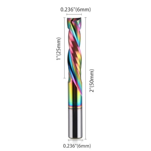 Image of Woodwork Milling Cutter,DLC Coating,UP & Down Cut 2 Flutes Spiral Carbide Milling Tool CNC Router Compression Wood End Mill Cutter Bits,6mm Shank,6mm Cutting Dia,25mm CEL Pack of 2