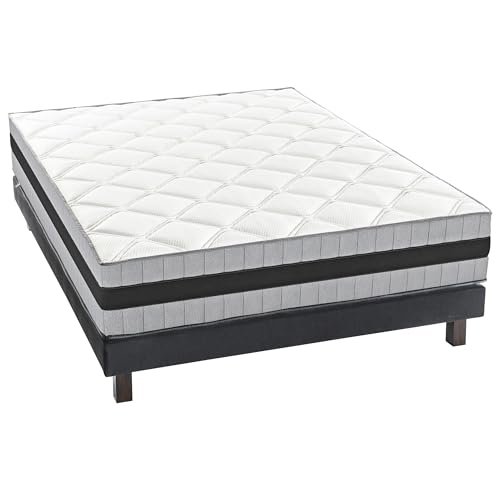 BLUE MOON Lit Complet 160x200 avec Matelas 21 cm Mémoire de Forme et Sommier - Matelas Double Face Mi-Ferme/Ferme - Sommier Tapissier Bois de Pin. Fabriqué en Belgique...