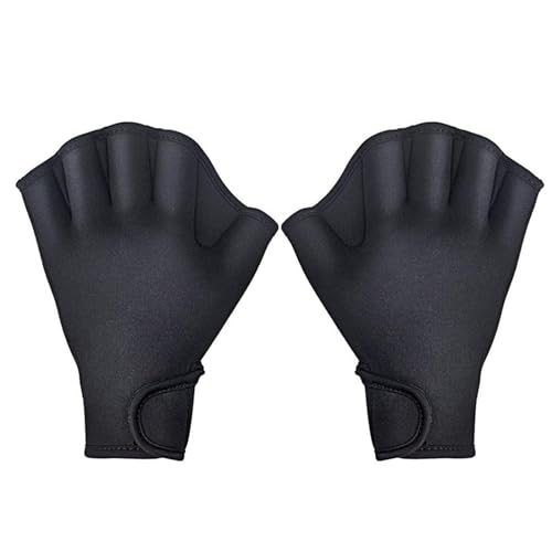 Valicaer Guanti da Nuoto,Guanti da Allenamento da Nuoto Nero Guanti Acquatici da Nuoto con Cinturino Guanti Palmati in Neoprene Nuoto Palmati Guanti per Fitness Acquatico per Adulti Donne Uomini (S)