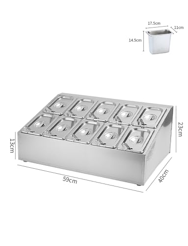 Recipientes de condimentos para ensaladas y frutas, dispensador de especias inclinado con sartenes y tapas, compatible con cubitos de hielo