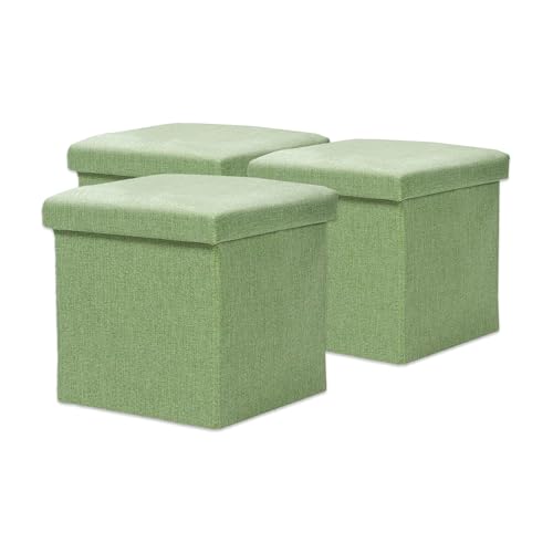 Image of Kuber Industries Pack of 3 Storage Stool | Square Toy Storage Box | Foot Rest Stool | Folding Seating Stool | Wardrobe Organizer for Clothes-Books | Storage Box for Living Room | S ZH004GN | Green