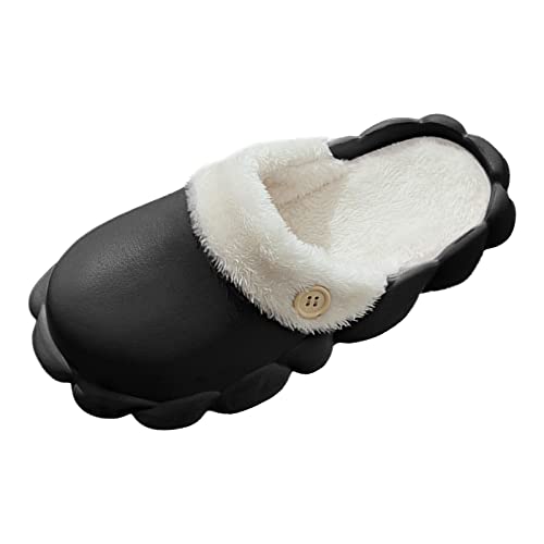 Pantuflas de felpa mullidas para mujer, para invierno, cálidas, de fieltro, para mujer, antideslizantes, ligeras, cómodas, para hotel, otoño, suaves, forradas, ortopédicas, Negro , 43 EU