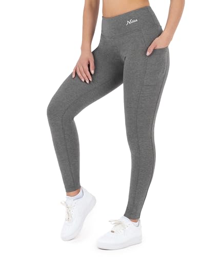 Nirlon Women's Leggings with Pockets High Waisted Workout Yoga Pants (3XL, Heather Grey)