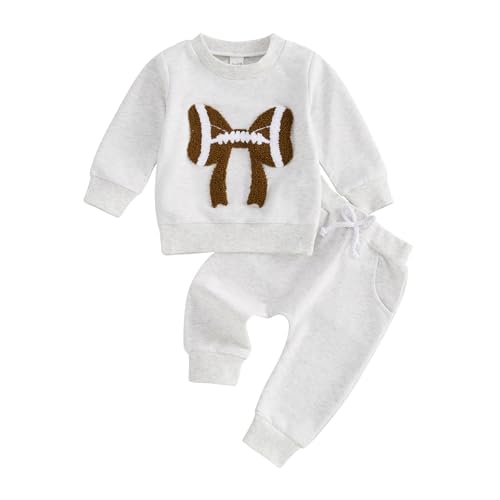 Image of Karuedoo Toddler Baby Girl Football Clothes Football Bow Embroidery Long Sleeve Sweatshirt Top Pants Set 2Pcs Fall Outfits
