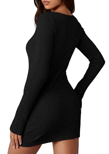 PRETTYGARDEN Womens Fall Bell Long Sleeve Mini Dress 2026 Casual Boat Neck Ribbed Bodycon Short Party Cocktail Dresses (Black,Medium) — view 4