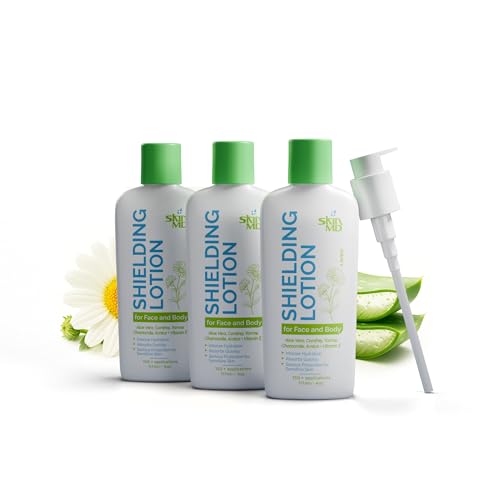 Skin MD Shielding Lotion 4oz - 3 Pack Hydrating Body Lotion for Sensitive Skin with Dispenser | Non-Greasy, Fast-Absorbing Moisturizer with Plant-Based Ingredients, Eczema & Psoriasis Relief