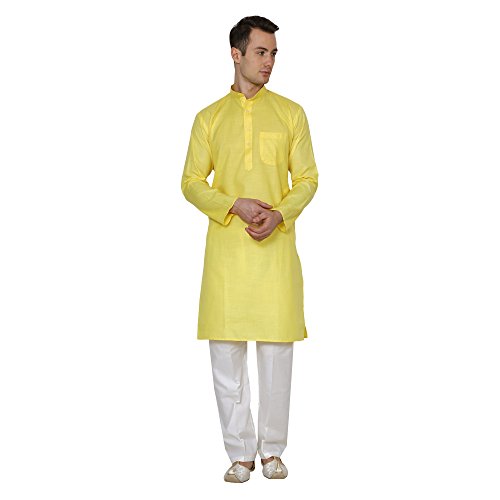 Kurta Pyjama en Lin Homme XL Jaune Tenue Mariage et Fête