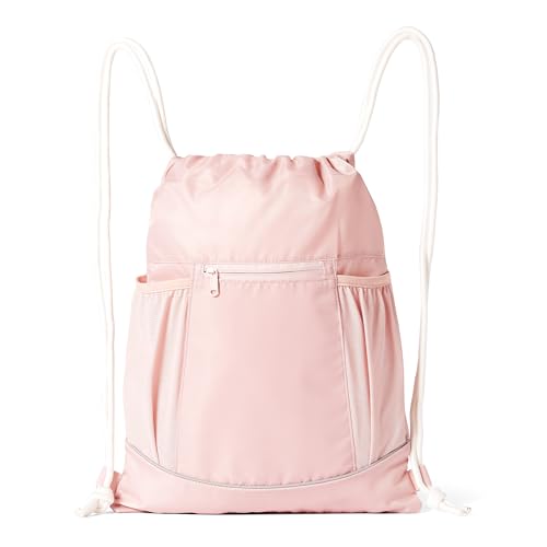 Amazon Basics Drawstring Lightweight Gym Bag Soccer Backpack, Large, Pink