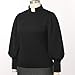 Womens Church Clergy Shirt Tab Collar Long Puff Sleeve with Cufflinks Blouse Top Black