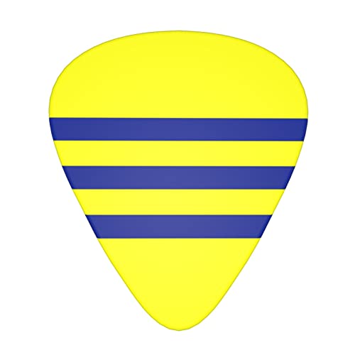 Lot de 12 médiators de guitare à rayures jaunes et bleues dans une boîte pour ukulélé guitare électrique basse - Les Beatles, Paul McCartney, John Lennon, RIngo Starr, George Harrison Lot de 12 médiators de guitare à rayures jaunes et bleues dans une boîte pour ukulélé guitare électrique basse