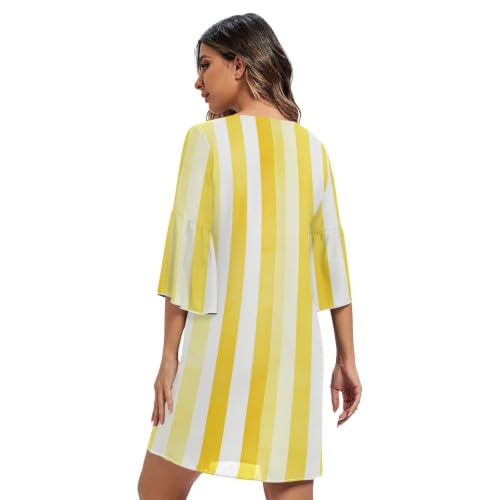 Robe en mousseline de soie haut de gamme à rayures jaunes d'été