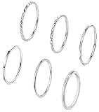 MJust 6pcs 1mm Stainless Steel Plain Band Rings for Women Simple Thin Knuckle Stacking Thumb Rings F
