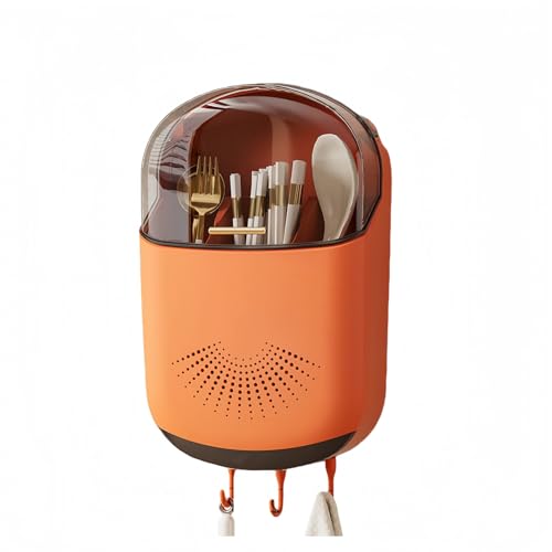 箸立て おしゃれ 水切り付き カトラリースタンド | 取り外し簡単清潔収納 | 【キッチン整理に最適なプラスチック製ホワイトデザイン】 (オレンジ)
