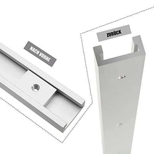 MaxAwe 8 Stk Set T-Track Schiene, 2er 400mm T-Nut Schiene Aluminiumlegierung, T-Slot Track mit M8/M6 Schieber & M8 Kunststoffgriff & 8er Schrauben für Holzbearbeitung Werkzeug