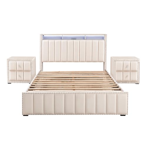 24/7 Shop at Home Aveln Modern Velvet 3-Piece Bedroom Collection, Upholstered Bed Frame with Storage...