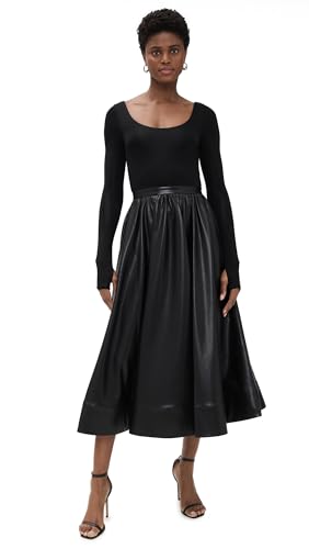 alice + olivia Women's Chara Vegan Leather Scoop Neck Midi Dress