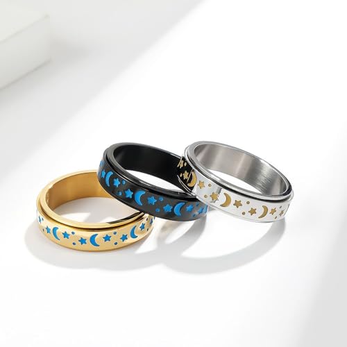 Glowing Ring，Stainless steel Spinner Rings for Women Men Size 4-124