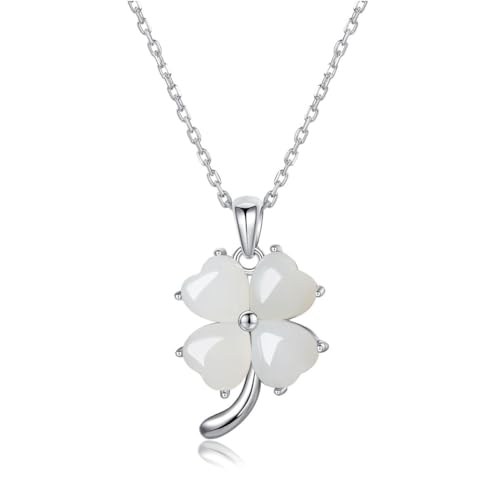 KJHFD Collier à Quatre Feuilles en Or 22K pour Femmes Silver Natural Chalcedony Pendant Colliers Charf