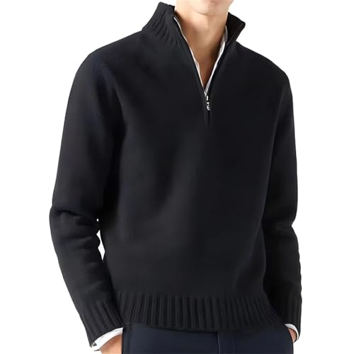 Long Sleeve Turtleneck Sweater Men Knitted Solid Color Streetwear Oversized Breathable Half Zip3