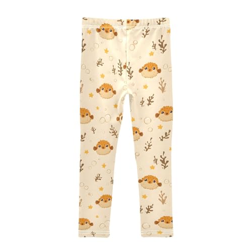 Cartoon Pufferfish Starfish Girls Leggings Ultra Soft Compression Yoga Gym Pants for Kids 4-10T2