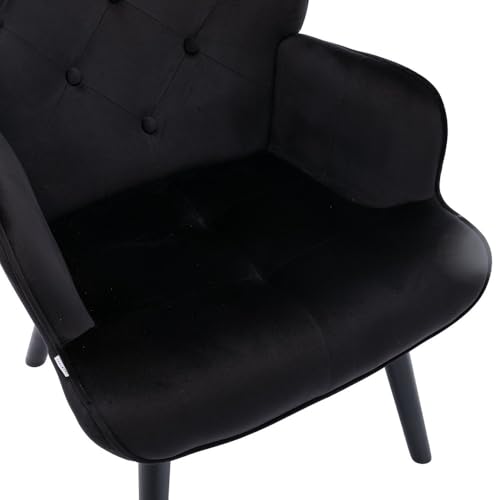 Image of Velvet Wingback Accent Chair for Living Room | Luxury High Back Tufted Armchair with Glossy Metal Legs | Modern Velvet Upholstered Lounge Chair for Home & Office | 1 Pc (Black)