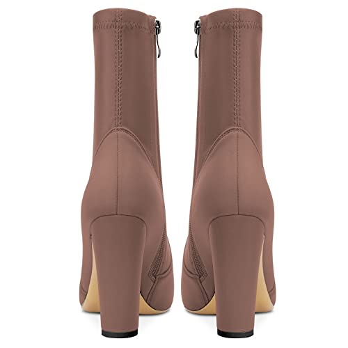 Castamere Women Chunky Block High Heel Pointed Toe Ankle Boots Short Bootie Zipper Slip-on Cute Dress Wedding Party Boots 3.9 Inches Heels4