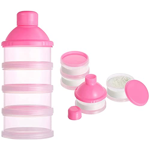 Portable Milk Powder Dispensers Pot, Milk Powder Case, Formula Powder Pots, 4 Layer Formula Dispenser Snacks Case Candy Storage Container Box (Pink)