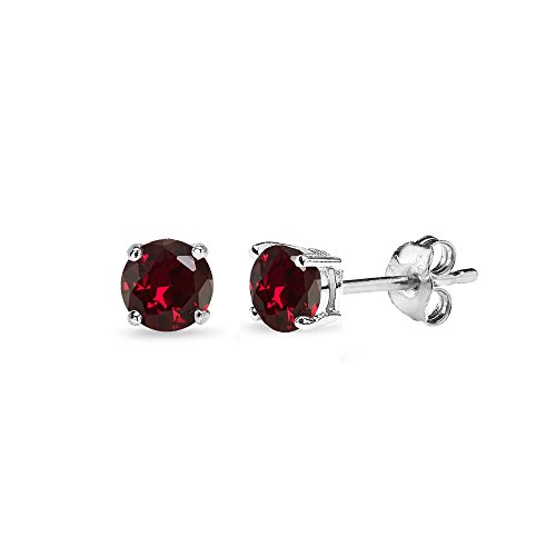 Sterling Silver Synthetic Ruby 4mm Round-Cut Solitaire Stud Earrings