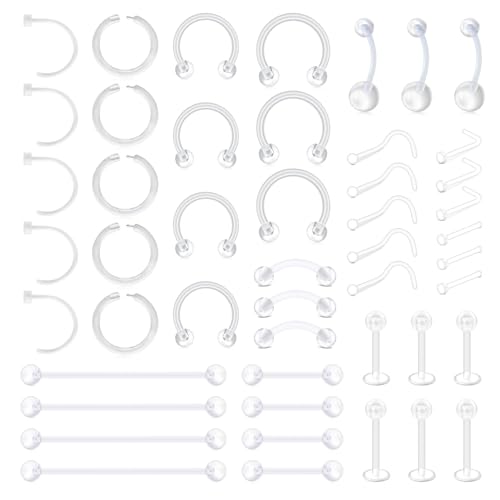 D.Bella Mix Style Clear Piercing Retainer Flexible Nose Septum Lip Ear Eyebrow Nipple Tongue Belly Rings Cartilage Tragus Earrings Bioflex Plastic Industrial Barbell Piercing