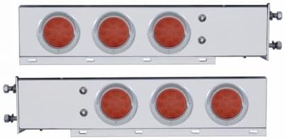 United Pacific 61551 Deluxe SS Spring Loaded Rear Light Bar, with 3.75" Bolt Pattern, Reflector/Stop/Turn/Tail Light, Red LED and Lens, with Chrome Bezels and Visors