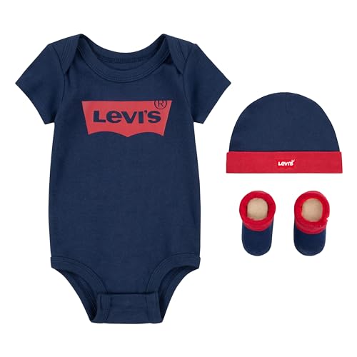 Levi's Kids Classic Batwing Infant hat bodysuit bootie set 3 st baby pojkar, Levi's Red, 6-12 månader