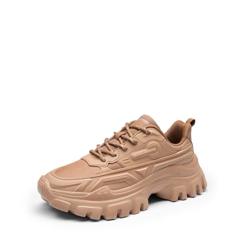 DREAM PAIRS Women's Chunky Platform Fashion Sneakers 7 Tan-bold
