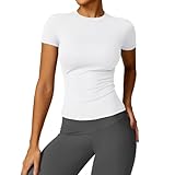 Women's Gym Tops Slim Fit Crew Neck Short Sleeve Tight Basic Solid Tee Athletic Running Yoga Sports T-Shirts White - Image 6