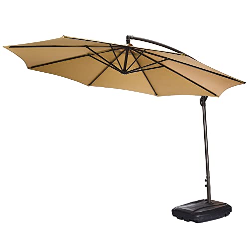 Flueyer 10Ft 8 Ribs Patio Umbrella Replacement Canopy Double-Layer Offset Cantilever Hanging Patio Umbrella Market Umbrella For Outdoor Umbrella(Canopy Only), Khaki, A9 #TOP6