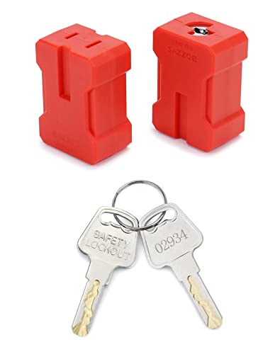 Qwork 2 Pack Electrical Cord Plug Lockout Device For Electrical Cord, Plug Locking Safety Lock Fits 2 & 3 Prong Plugs, Electrical Shutdown Service American Standard, Built-In Lock Cylinder, Dual Key, #TOP1