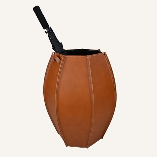Porte-parapluie d'intérieur avec bac amovible anti-goutte cuir marron LIMAC Design
