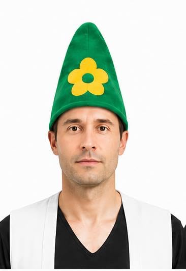 The Dragons Den Adults Garden Gnome Pointy Hat With Flower Decoration Fancy Dress Headwear [Green]